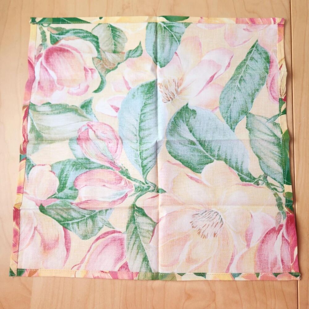 Tobin Set of Ten (10) Magnolia Cloth Napkins 100% Cotton 16" x 16" Yellow Pink - Picture 4 of 8